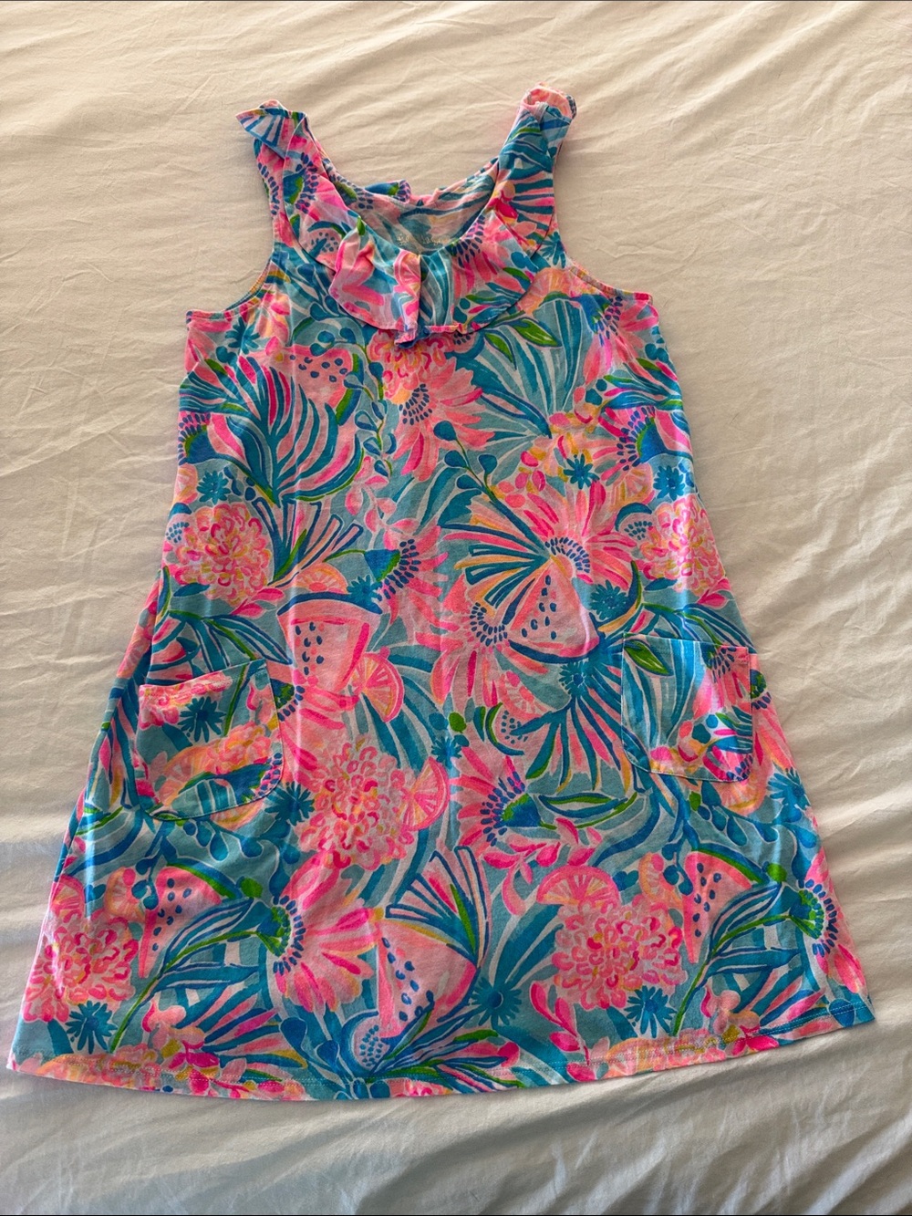 Girls' Lilly Pink & Blue Floral Tank Dress